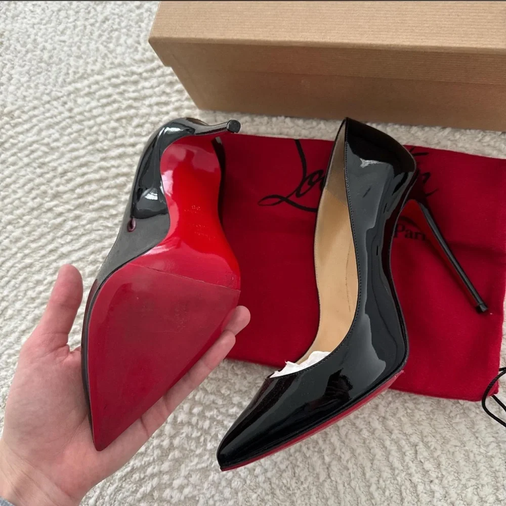 Christian Louboutin Black Patent Leather Pointed Toe Stiletto Pumps - Picture 2 of 3